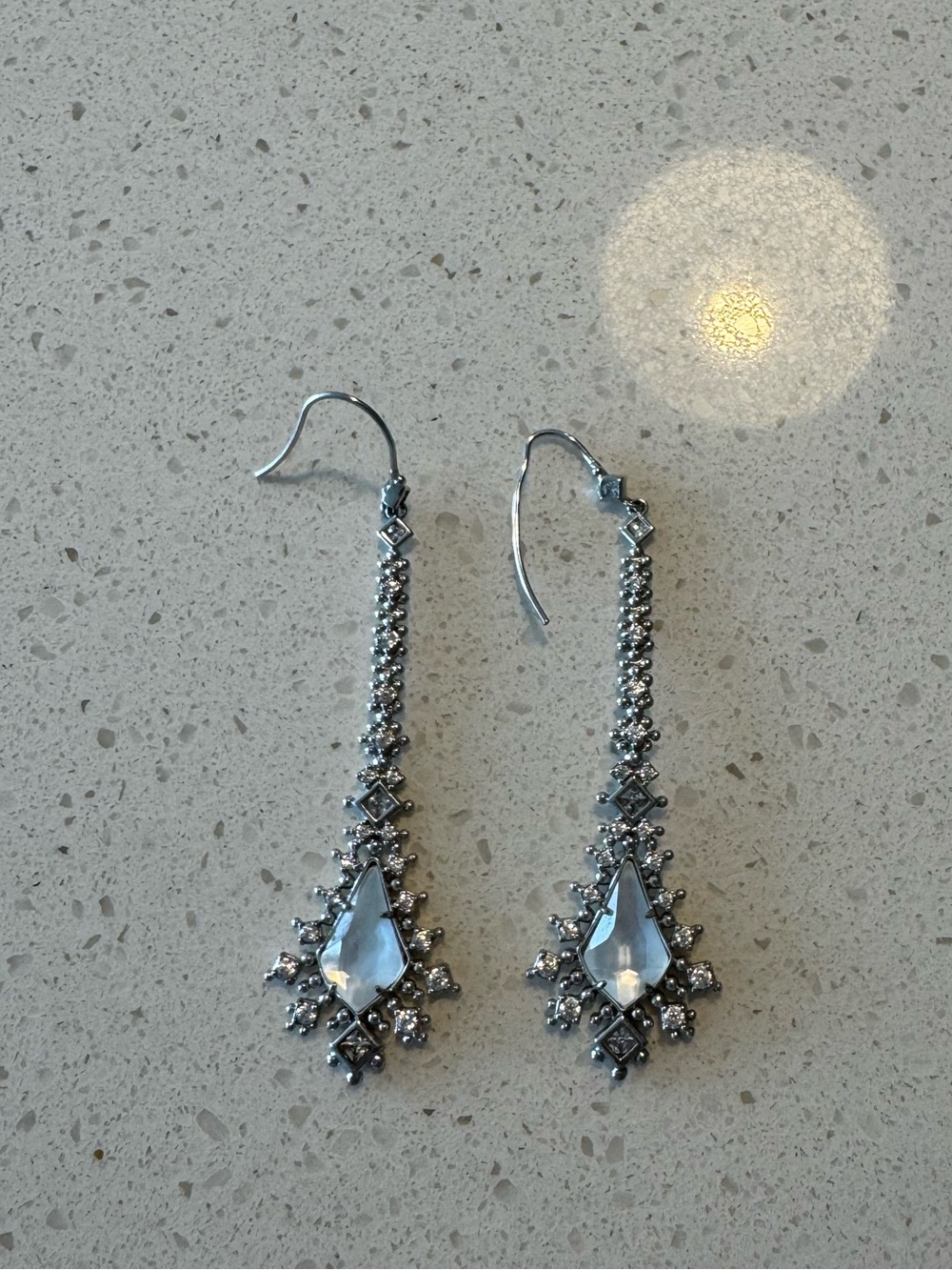 Kendra Scott Silver Crystal Teardrop Dangle Earrings